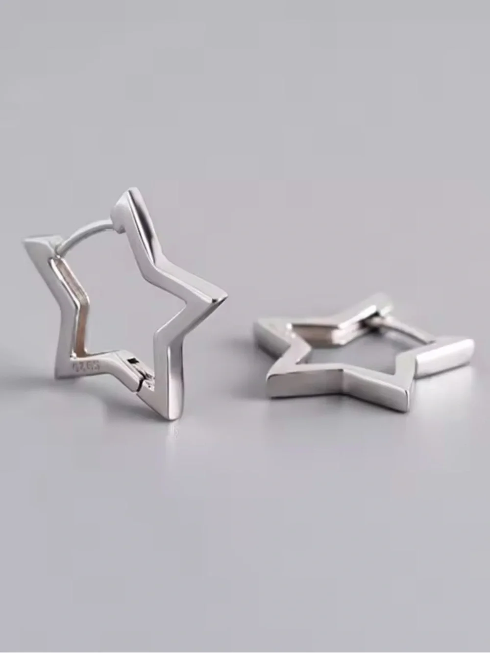 925 sterling silver Star-Shaped Silver Hoop Earrings for Men